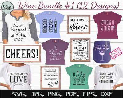 Wine SVG Bundle, Sublimation PNGs and Printables SVG JoBella Digital Designs 