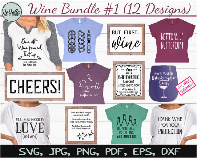 Wine SVG Bundle, Sublimation PNGs and Printables SVG JoBella Digital Designs 