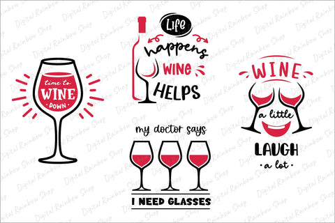 Wine svg bundle, wine glass svg, wine bag, wine quotes svg SVG Digital Rainbow Shop 