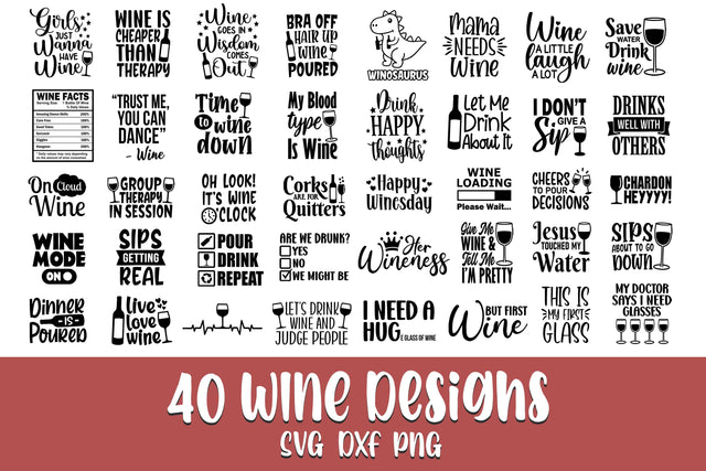Wine Svg Bundle, Wine Sayings Svg, Funny Wine Quotes Svg SVG Litke Designs 