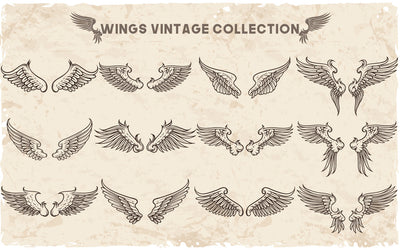 Wings Vintage etched woodcut angel Collection SVG naemmiah021 