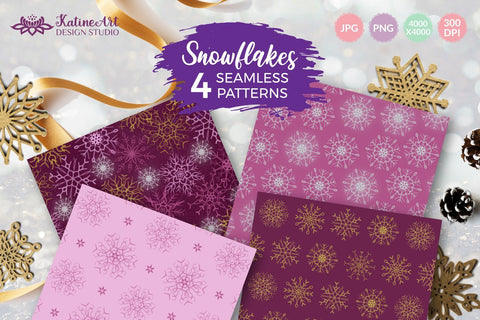 Winter background snowflake clipart seamless patterns bundle Digital Pattern KatineArt 