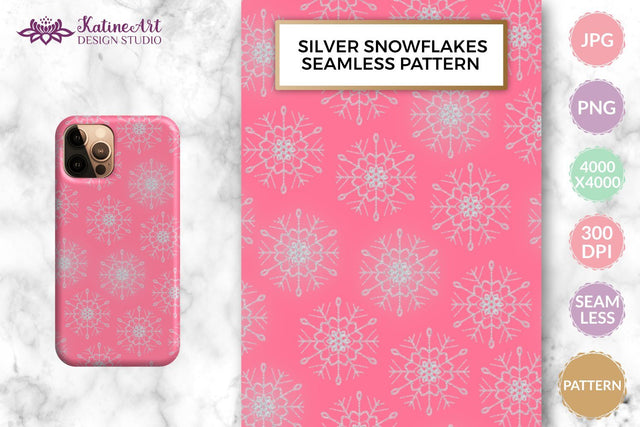 Winter background with snowflakes seamless pattern. Christmas digital paper with glitter snowflakes illustration Digital Pattern KatineArt 