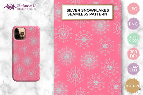 Winter background with snowflakes seamless pattern. Christmas digital paper with glitter snowflakes illustration Digital Pattern KatineArt 