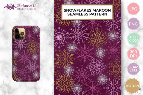 Winter background with snowflakes seamless pattern. Christmas digital paper with glitter snowflakes illustration Digital Pattern KatineArt 