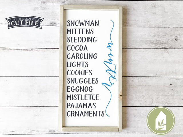 Winter Bucket List SVG | Christmas SVG | Farmhouse Sign Design SVG LilleJuniper 