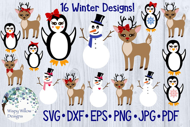 Winter Bundle | Penguin | Reindeer | Snowman SVG Wispy Willow Designs