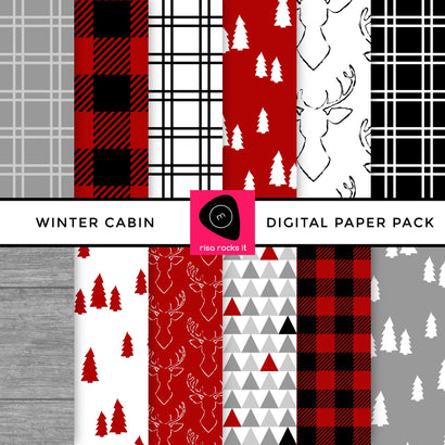 Winter Cabin Buffalo Plaid Digital Paper Pack Digital Pattern Risa Rocks It 