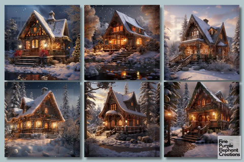 Winter Cabin | Christmas Holiday Background Digital Pattern Fine Purple Elephant Creations 