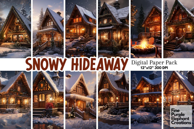 Winter Cabin | Christmas Holiday Background Digital Pattern Fine Purple Elephant Creations 