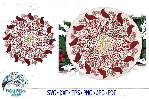 Winter Cardinal Mandala SVG SVG Wispy Willow Designs 