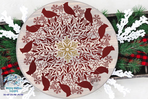 Winter Cardinal Mandala SVG SVG Wispy Willow Designs 