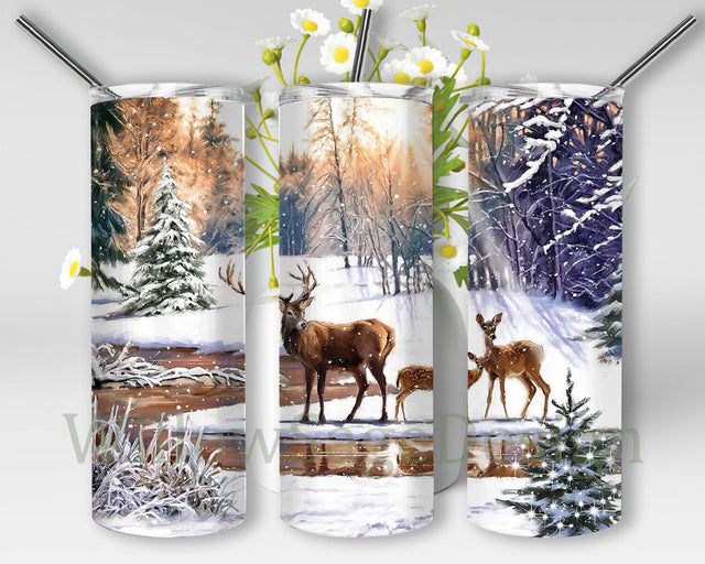 Winter Deer 20oz Skinny Tumbler, Forest Winter Tumbler Wrap, Deer Tumbler Design, Animal Tumbler Png, Deer Sublimation Design, Digital Download Sublimation WillowSageDesign 