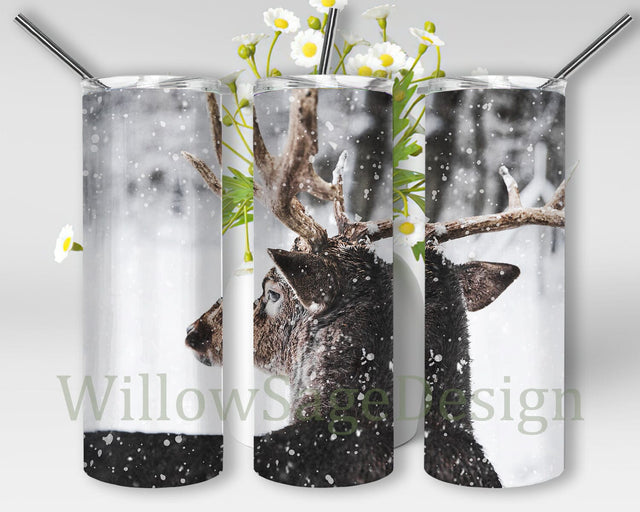 Winter Deer 20oz Tumbler Template, Deer Tumbler Png, Winter Snow Scene Tumbler Wrap, Winter Animal Design Tumbler, Instant Download Sublimation WillowSageDesign 