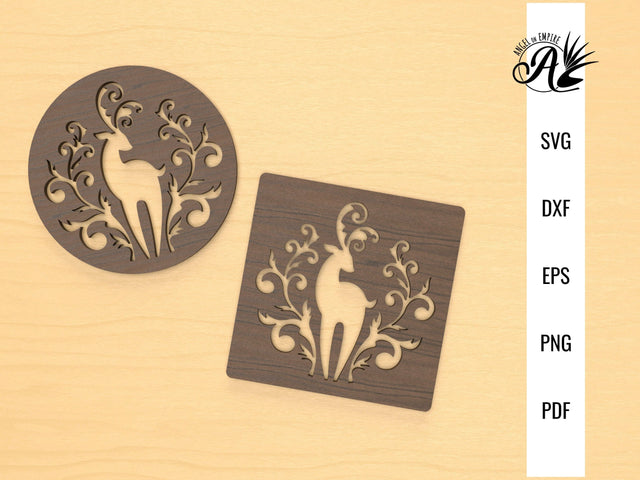 Winter Deer Coasters laser cut files SVG Angel on Empire 