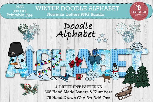 Winter Doodle Alphabet Nowman Letters Bundle Sublimation jacpot007 