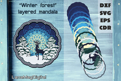Winter forest svg Deer svg Christmas layered mandala SVG 3D Paper LanaMagDigital 