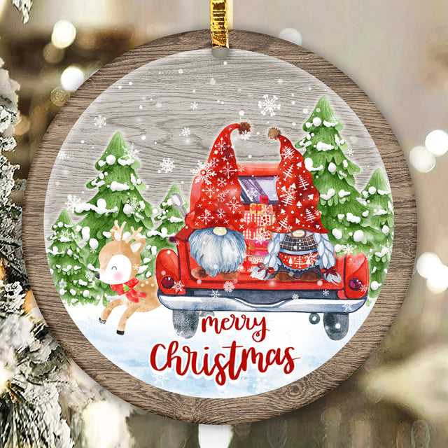 Winter Gnome in Truck Ornament Sublimation Designs Template- Christmas Holiday Png Round Wall Hanger Template -Xmas Sublimation Download Sublimation CaldwellArt 
