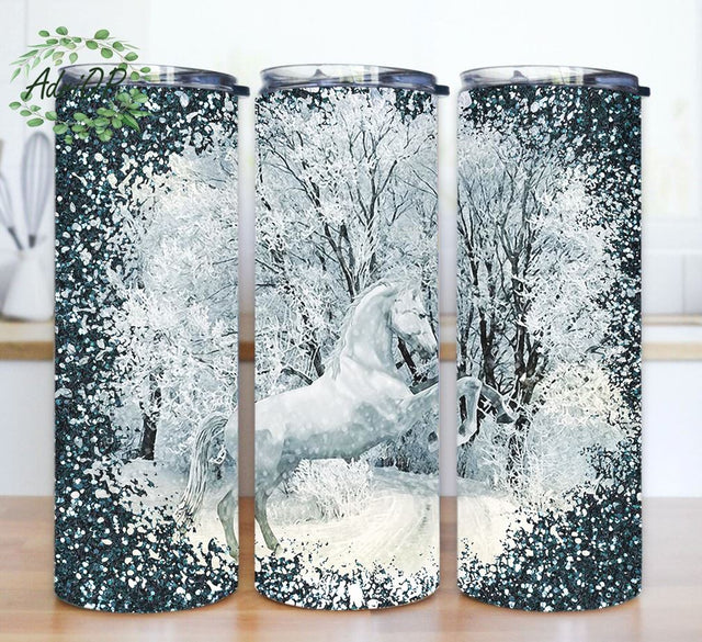 Winter Horse Sublimation Design, Horse Tumbler Design, 20 oz Skinny Tumbler Wrap Horse Tumbler Png Sublimation AdriOP 