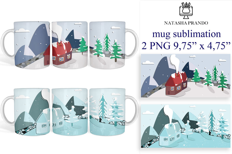 Winter House Mug Sublimation Wraps Sublimation Natasha Prando 