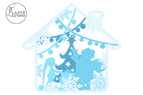 WINTER HOUSE Multilayer Laser Cut Files, X-mas Ornament, Mandala, Round Sign SVG, 3D Designs SVG LaserCutano 