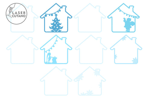 WINTER HOUSE Multilayer Laser Cut Files, X-mas Ornament, Mandala, Round Sign SVG, 3D Designs SVG LaserCutano 