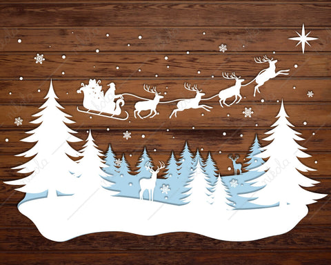 Winter Landscape Christmas Santa Sleigh Cut File SVG PNG EPS SVG nikola 