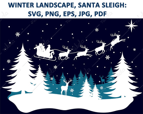 Winter Landscape Christmas Santa Sleigh Cut File SVG PNG EPS SVG nikola 