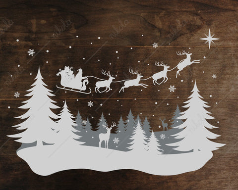 Winter Landscape Christmas Santa Sleigh Cut File SVG PNG EPS SVG nikola 