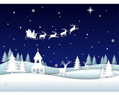 Winter Landscape Christmas Santa Sleigh Reindeer PNG EPS Sublimation nikola 