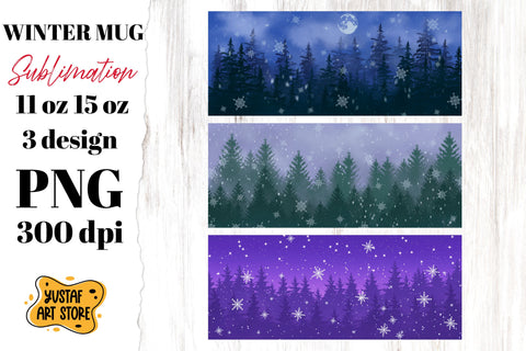 Winter Landscape Sublimation Mug 3 design. Christmas mug Sublimation Yustaf Art Store 