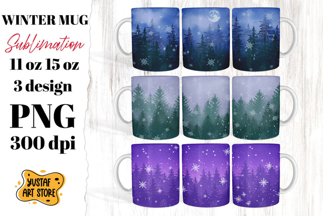 Winter Landscape Sublimation Mug 3 design. Christmas mug Sublimation Yustaf Art Store 