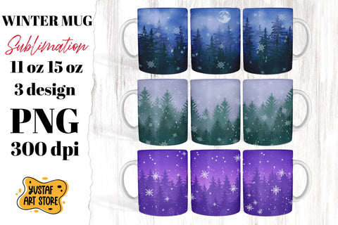 Winter Landscape Sublimation Mug 3 design. Christmas mug Sublimation Yustaf Art Store 