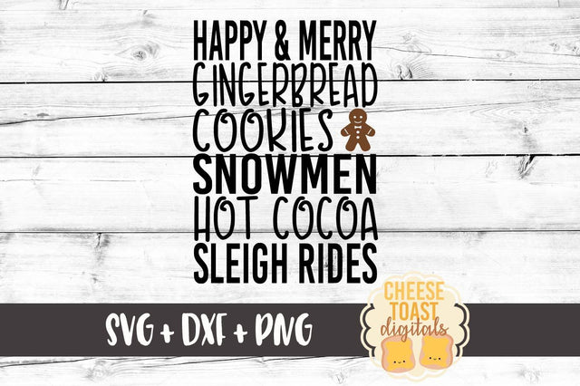 Winter List - Happy & Merry Gingerbread Cookies Snowmen Hot Cocoa Sleigh Rides SVG Cheese Toast Digitals 