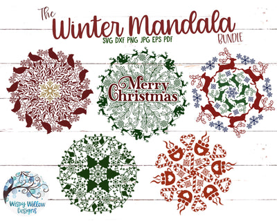 Winter Mandala SVG Bundle | Christmas Mandalas SVG Wispy Willow Designs