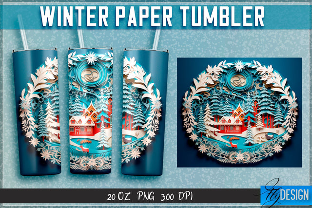Winter Paper Tumblers Wrap 20 oz. Sublimation Fly Design 