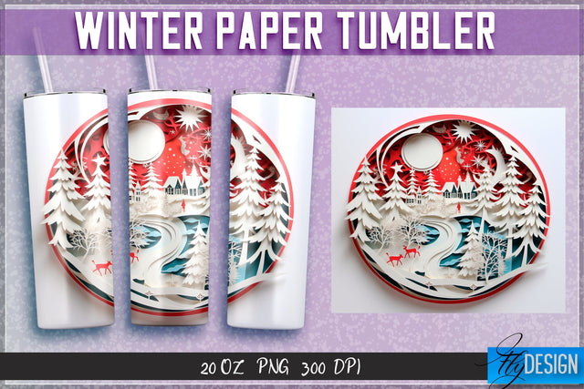Winter Paper Tumblers Wrap 20 oz. Sublimation Fly Design 