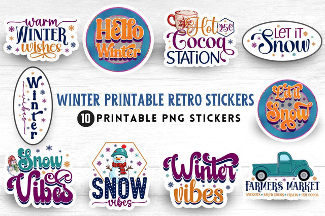 Winter Printable Retro Sticker Bundle Sublimation Regulrcrative 