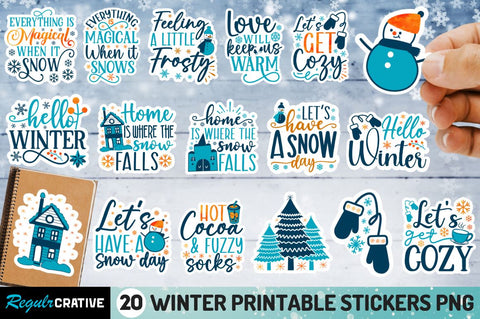 Winter Printable Stickers Png Bundle Sublimation Regulrcrative 