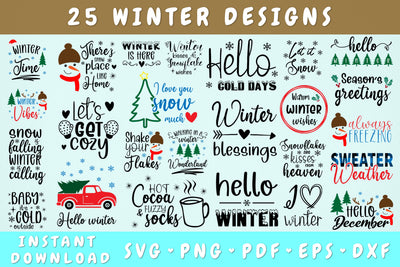 Winter Quotes SVG Bundle - 25 Designs, Winter Cut Files, Winter Sayings SVG, Winter PNG SVG HappyDesignStudio 