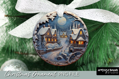 Winter Scene Christmas Ornament 3D Sublimation Design Sublimation OrangeBrushStudio 