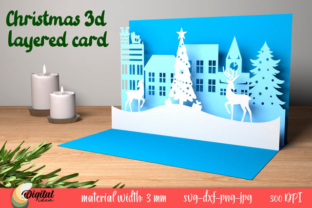 Winter Silhouette. Christmas 3D Layered Card. Layered Papercut Card 3D 3D Paper Evgenyia Guschina 