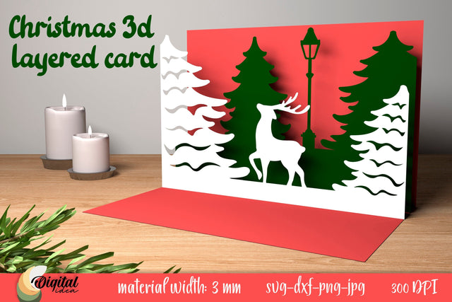Winter Silhouette. Christmas 3D Layered Card. Layered Papercut Card 3D SVG Evgenyia Guschina 