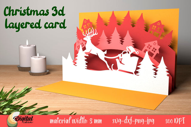 Winter Silhouette. Christmas 3D Layered Card. Layered Papercut Card 3D SVG Evgenyia Guschina 