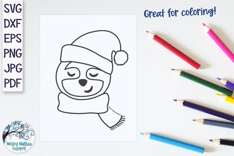 Winter Sloth SVG SVG Wispy Willow Designs 