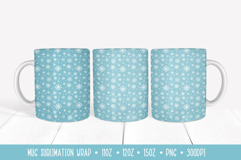 Winter Snowflakes Mug Sublimation Design. Ice Blue Mug Wrap Sublimation Vera Fedorova 