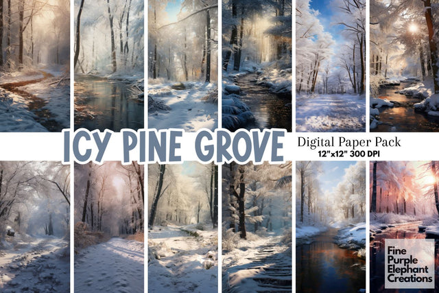 Winter Snowy Forest | Christmas Holiday Background Digital Pattern Fine Purple Elephant Creations 