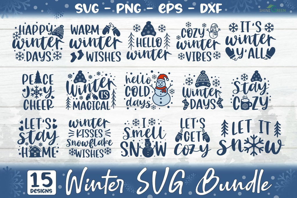Winter SVG Bundle - 15 Christmas Pillow, Signs Cut Files - So Fontsy