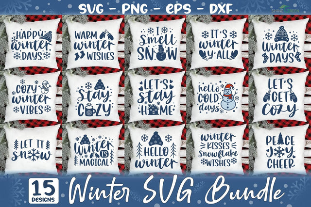 Winter SVG Bundle - 15 Christmas Pillow, Signs Cut Files SVG Shine Green Art 