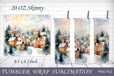 Winter tumbler wrap with Christmas scene, 20 oz tumbler png Sublimation AnastasiyaArtDesign 